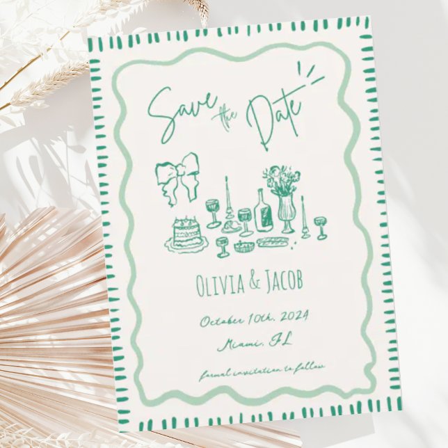 Whimsique Hand plockade Bow Scribble Vågigt Bröllo Inbjudningar (Skapare uppladdad)