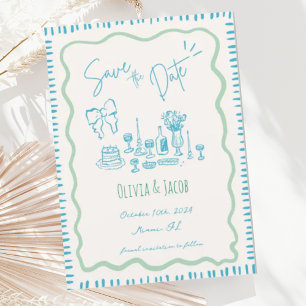 Whimsique Hand plockade Bow Scribble Vågigt Bröllo Inbjudningar