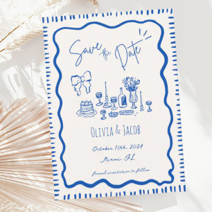 Whimsique Hand plockade Bow Scribble Vågigt Bröllo Inbjudningar