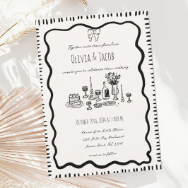 Whimsique Hand plockade Bow Scribble Vågigt Bröllo Inbjudningar