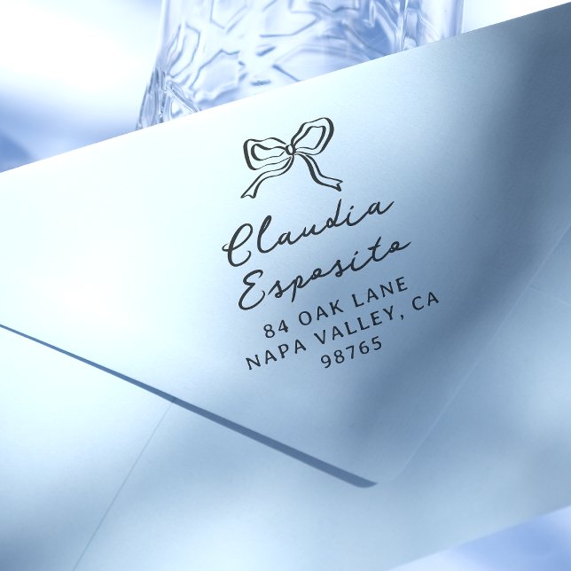 Whimsique Hand plockade Bow & Script Namn Adress Självfärgande Stämpel (Rubber Stamp Mock-up)