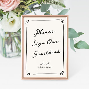Whimsique Hand plockade Bröllop Guestbook-tecken Poster
