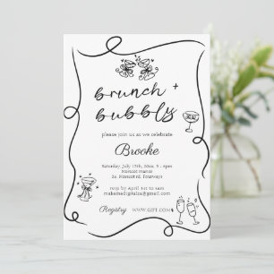 Whimsique Hand plockade Brunch & Bubly Möhippa Inbjudningar