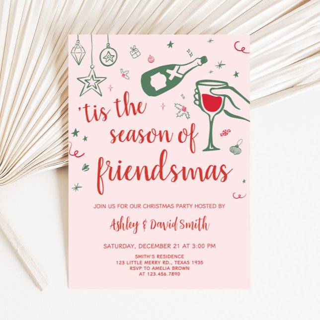 Whimsique Hand plockade Cocktail-jul Party Inbjudningar (Hand Drawn Whimsical Cocktail Christmas Party Invitation
)