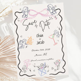 Whimsique Hand plockade Cupid Scribble Bow Bröllop Inbjudningar
