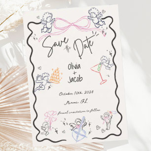 Whimsique Hand plockade Cupid Scribble Bow Bröllop Inbjudningar