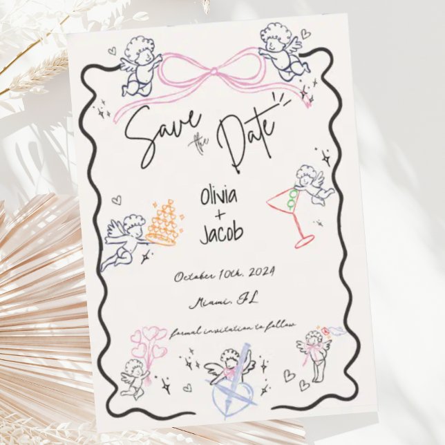 Whimsique Hand plockade Cupid Scribble Bow Bröllop Inbjudningar (Skapare uppladdad)