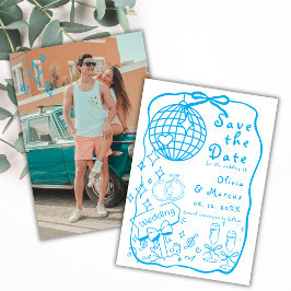 Whimsique Hand plockade Doodle Blue Bröllop Spara Datumet