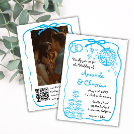 Whimsique Hand plockade Doodle Blue Photo Bröllop Inbjudningar