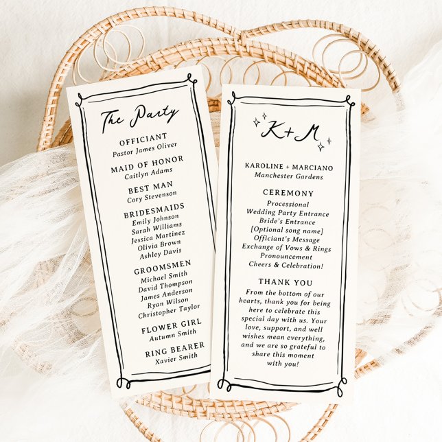 Whimsique Hand plockade Doodles Bröllop Program (Skapare uppladdad)