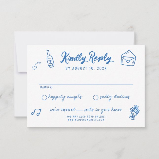 Whimsique Hand plockade Doodles Fransk Stil Bröllo OSA Kort (Framsida)