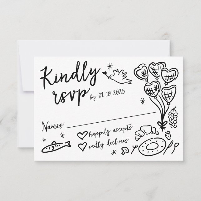 Whimsique Hand plockade Doodles Fransk Stil Bröllo OSA Kort (Framsida)