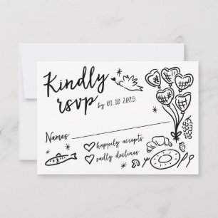 Whimsique Hand plockade Doodles Fransk Stil Bröllo OSA Kort