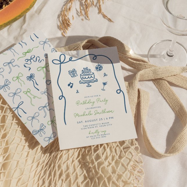 Whimsique Hand plockade Födelsedagsfest Inbjudningar (Whimsical Birthday Party Invite)
