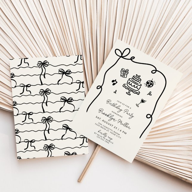 Whimsique Hand plockade Födelsedagsfest Inbjudningar (Whimsical Hand Drawn Birthday Invite)