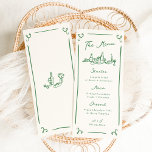 Whimsique Hand plockade Grönt Bröllop Menu Meny<br><div class="desc">Denna förtjusande utformning har hand plockade inslag och en viskös text.</div>