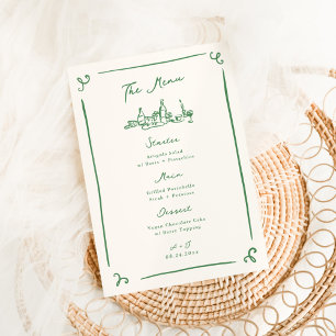 Whimsique Hand plockade Grönt Bröllop Menu Meny
