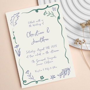 Whimsique Hand plockade Illustrated Blommigt Bröll Inbjudningar