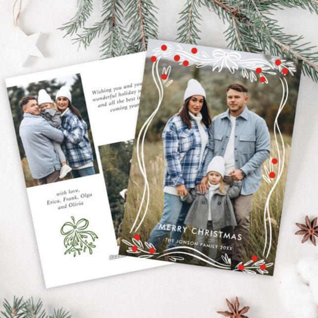 Whimsique Hand plockade jul Bow Ribbon 3 Foto Julkort (Skapare uppladdad)