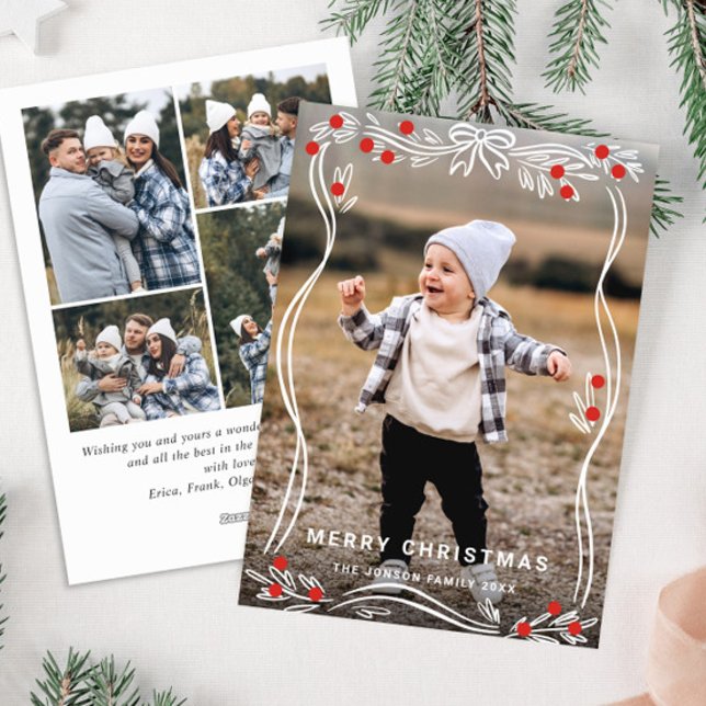 Whimsique Hand plockade jul Bow Ribbon 5 Photo Julkort (Skapare uppladdad)