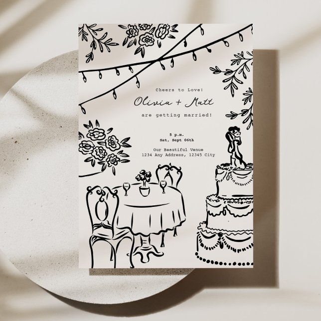 Whimsique Hand plockade Lanternor Bröllop Inbjudningar (Lantern Wedding Invitation, Hand Drawn Wedding Invite, Whimsical Wedding Card, Romantic Lanterns Wed)