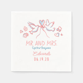 Whimsique Hand plockade Love birds Bröllop Napkins Pappersservett