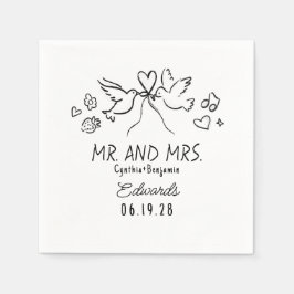 Whimsique Hand plockade Love birds Bröllop Napkins Pappersservett