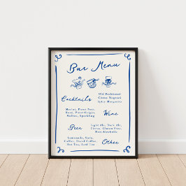 Whimsique Hand plockade Navy Pub Menu Poster