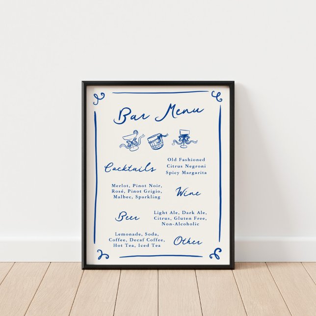 Whimsique Hand plockade Navy Pub Menu Poster (Skapare uppladdad)
