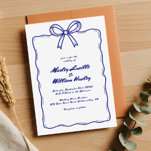 Whimsique Hand plockade Quirky Blue Bröllop Inbjudningar