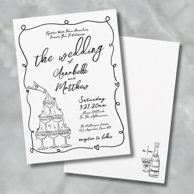 Whimsique Hand plockade Quirky Bröllop Inbjudningar (Whimsical Hand Drawn Quirky Wedding Invitation
)