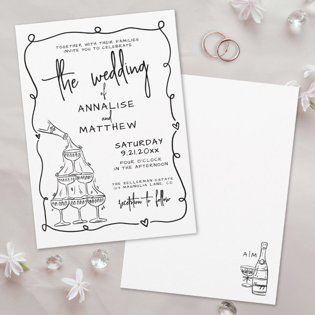 Whimsique Hand plockade Quirky Bröllop Inbjudningar (Whimsical Hand Drawn Quirky Wedding Invitation)
