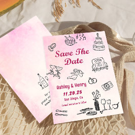 Whimsique Hand plockade Quirky Bröllop spara datum Inbjudningar