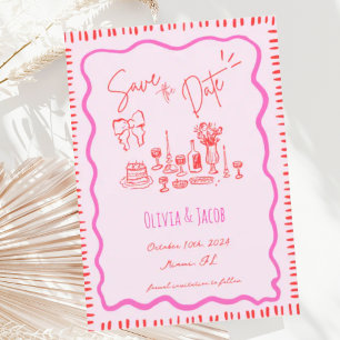Whimsique Hand plockade Red Bow Scribble Vågigt Br Inbjudningar