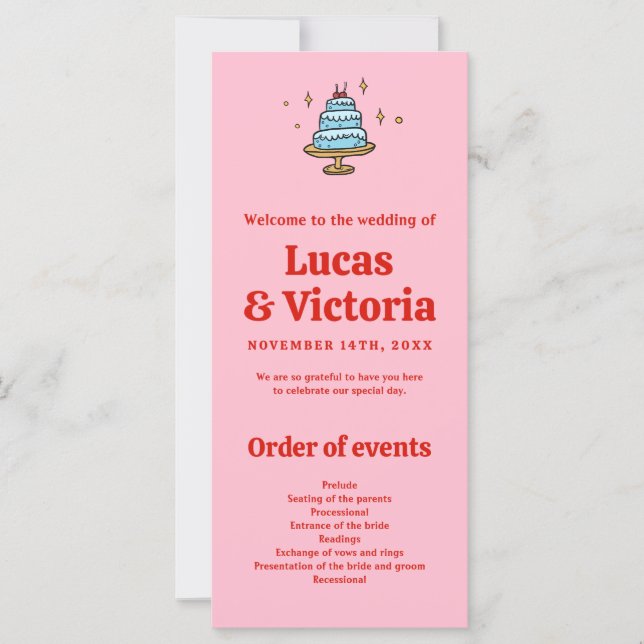 Whimsique Hand plockade Red & Rosa Bröllopsprogram (Framsida)