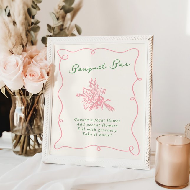 Whimsique Hand plockade Rosa & Grönt Bouquet Pub Poster (Skapare uppladdad)
