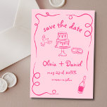 Whimsique Hand plockade Rosa Quirky Bröllop Fransk Spara Datumet<br><div class="desc">Ange tonen för bröllop med den här visuella, handritade, spara datumfotokortet! Med delikata, konstnärliga detaljer och ett foto på personligen blandar den här designen på ett vackert sätt kreativitet och charm. Den mjuka typografin för elegant förbättrar det romantiska temat, medan detaljinformationen för anpassadet ser till att den är perfekt anpassad...</div>
