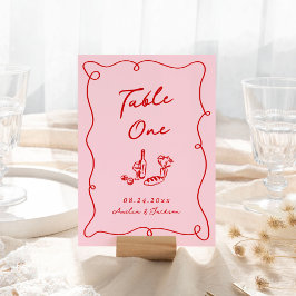 Whimsique Hand plockade Rosa & Red Bröllop Bordsnummer