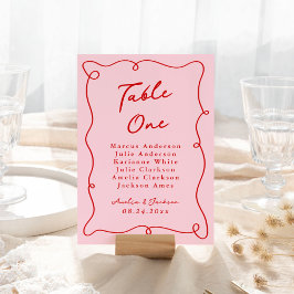 Whimsique Hand plockade Rosa & Red Bröllop Bordsnummer