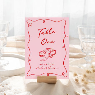 Whimsique Hand plockade Rosa & Red Bröllop Bordsnummer
