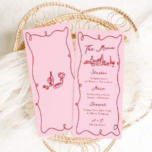 Whimsique Hand plockade Rosa & Red Bröllop Meny