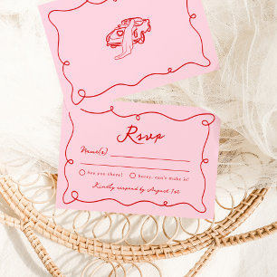 Whimsique Hand plockade Rosa & Red Bröllop OSA Inbjudningar