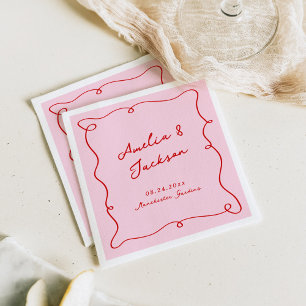 Whimsique Hand plockade Rosa & Red Bröllop Pappersservett