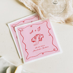 Whimsique Hand plockade Rosa & Red Bröllop Pappersservett