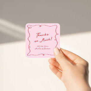 Whimsique Hand plockade Rosa & Red Bröllop Tack Fyrkantigt Klistermärke