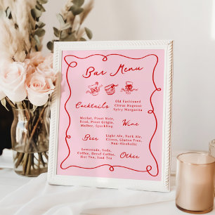 Whimsique Hand plockade Rosa & Red Pub Menu Poster