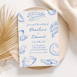 Whimsique Hand plockade Seafood Bröllop Inbjudningar