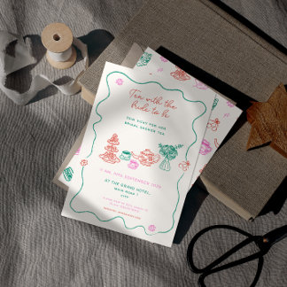 Whimsique Hand plockade Tea Party Möhippa Inbjudningar