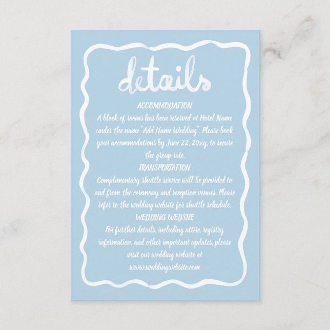 Whimsique Hand plockade Vågigt Light Blue White Ra Tilläggskort (Framsida)