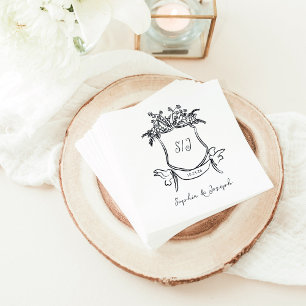 Whimsique Hand plockade Vapensköld med Monogram Br Pappersservett